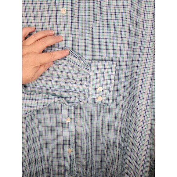 Saddlebred Easy Care Gray Teal Plaid Lightweight Button Down Mens 3XTL - Picture 6 of 16